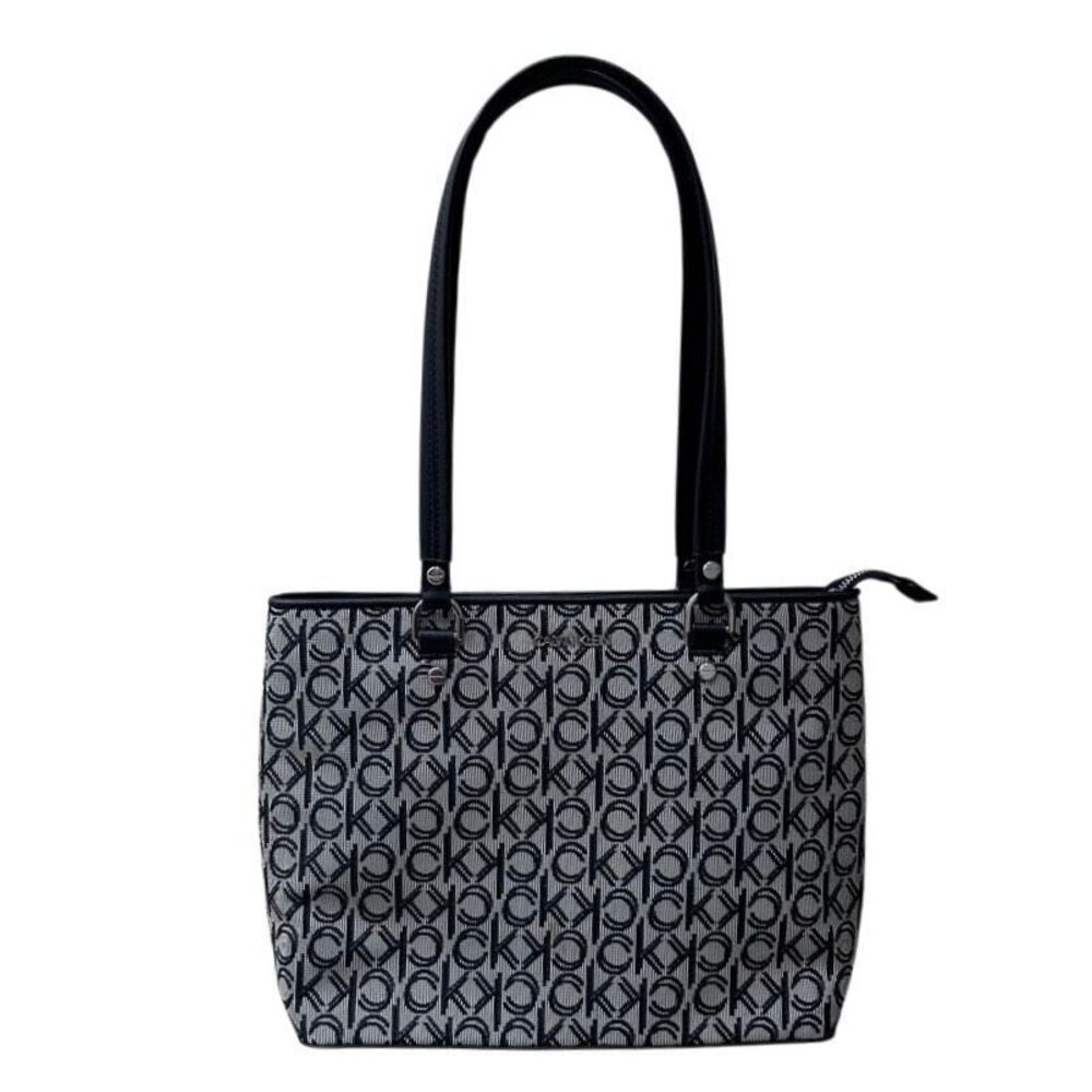 NWOT Calvin Klein Tote Shoulder Bag Womens Medium Black Monogram Jacquard Canvas